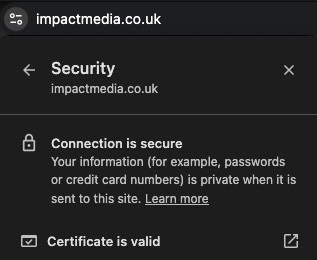Browser settings showing valid certificate