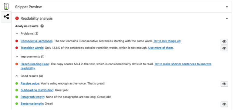 yoast seo plugin snippet preview readability analysis example
