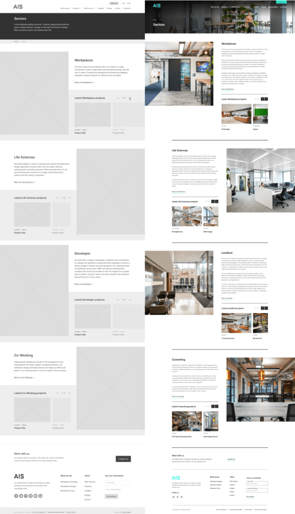 ais wireframe alongside designed page