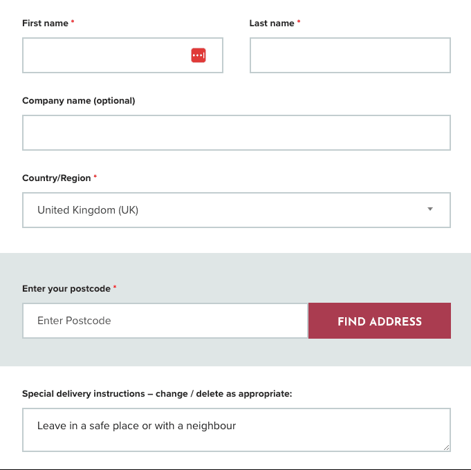 simple form with postcode lookup from Don't Buy Her Flowers