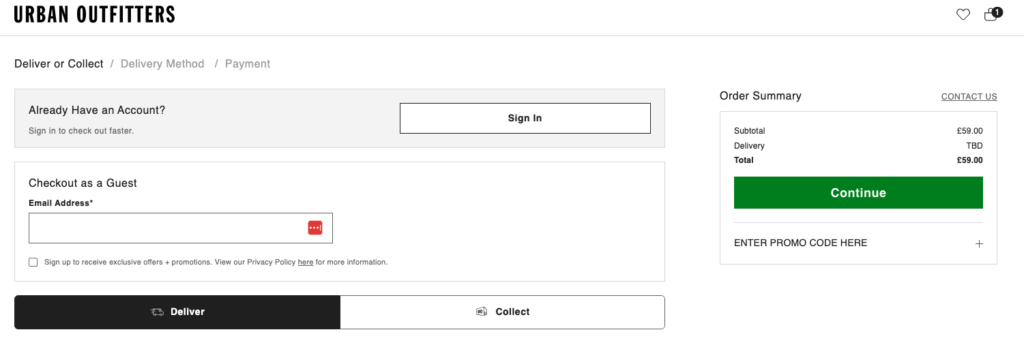 urban outfitters guest checkout as an example.