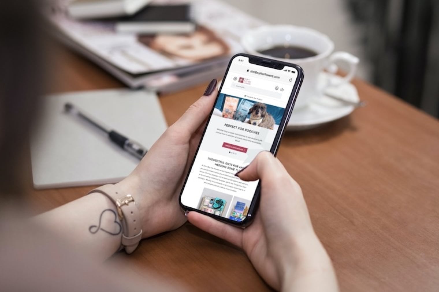 woman navigating a website on a mobile device