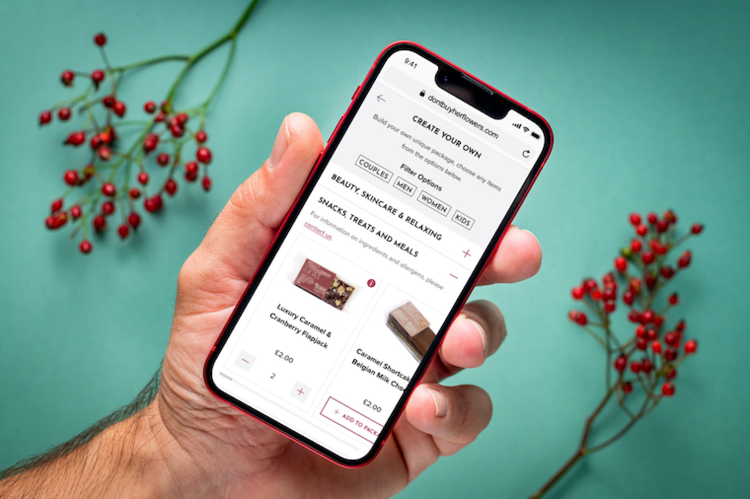 E-commerce website on a mobile phone