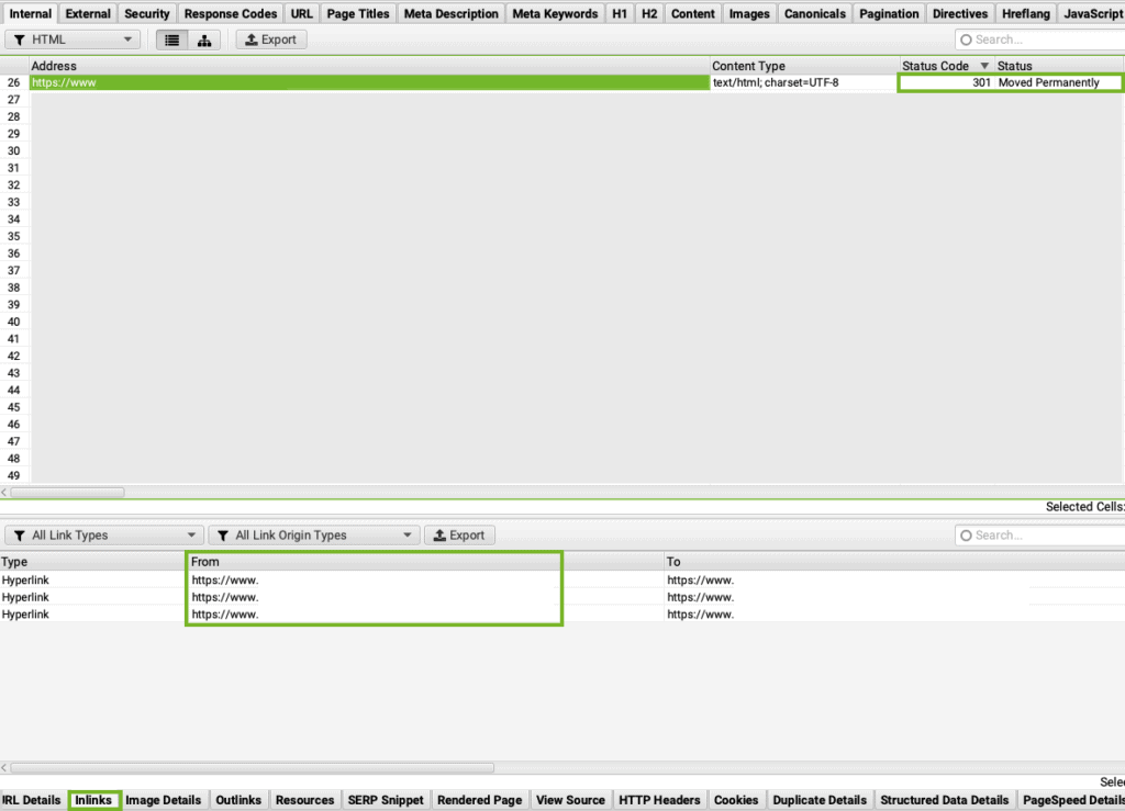Identifying internal links that redirect In Screaming Frog