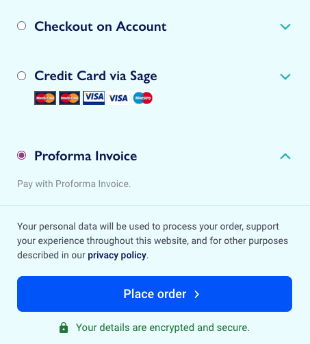 Example of b2b retail payment options from Morleys