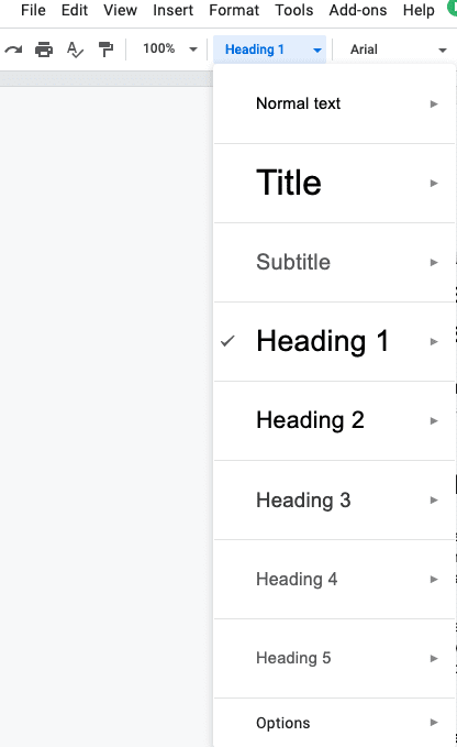 Google Docs Headings