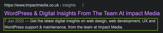 Meta description example in SERP