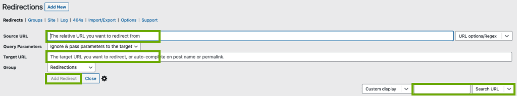 Screenshot of Redirection plugin dashboard