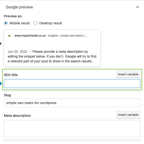 yoast Google Preview page titles