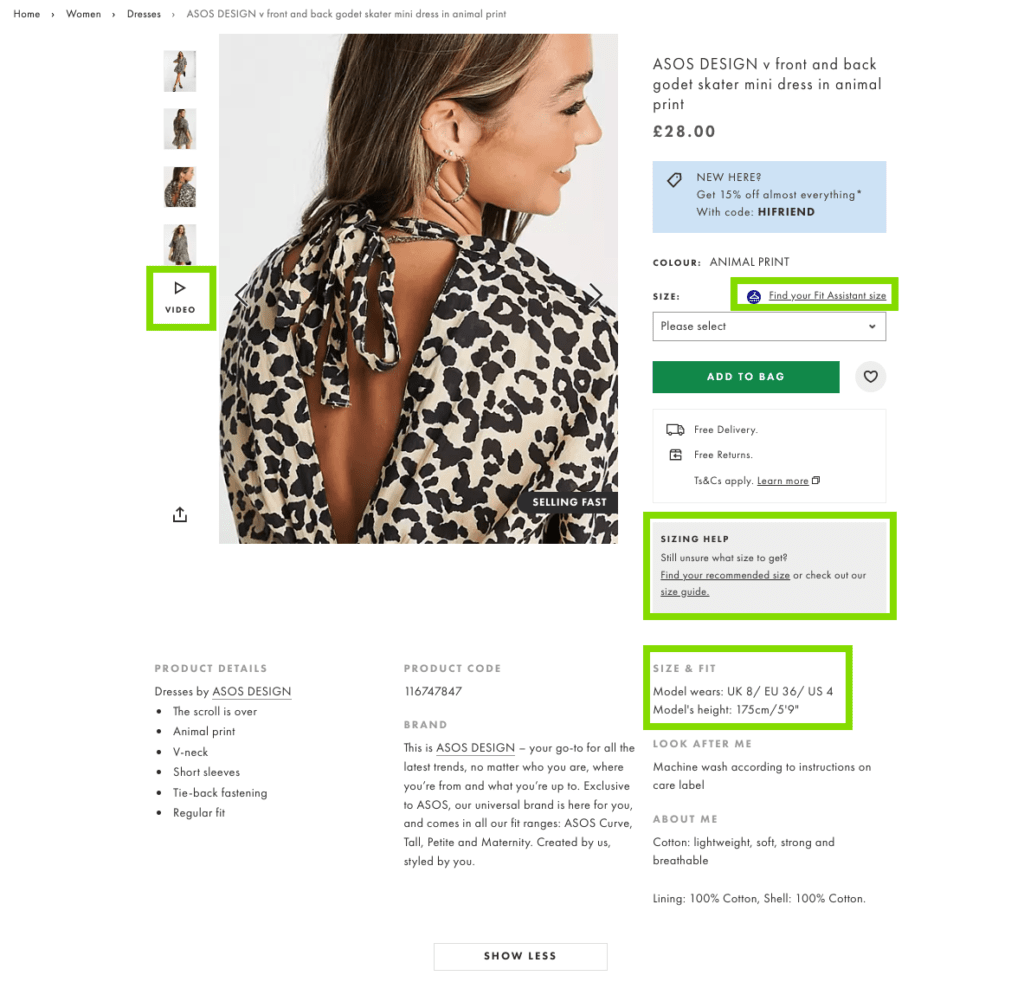 asos product sizing