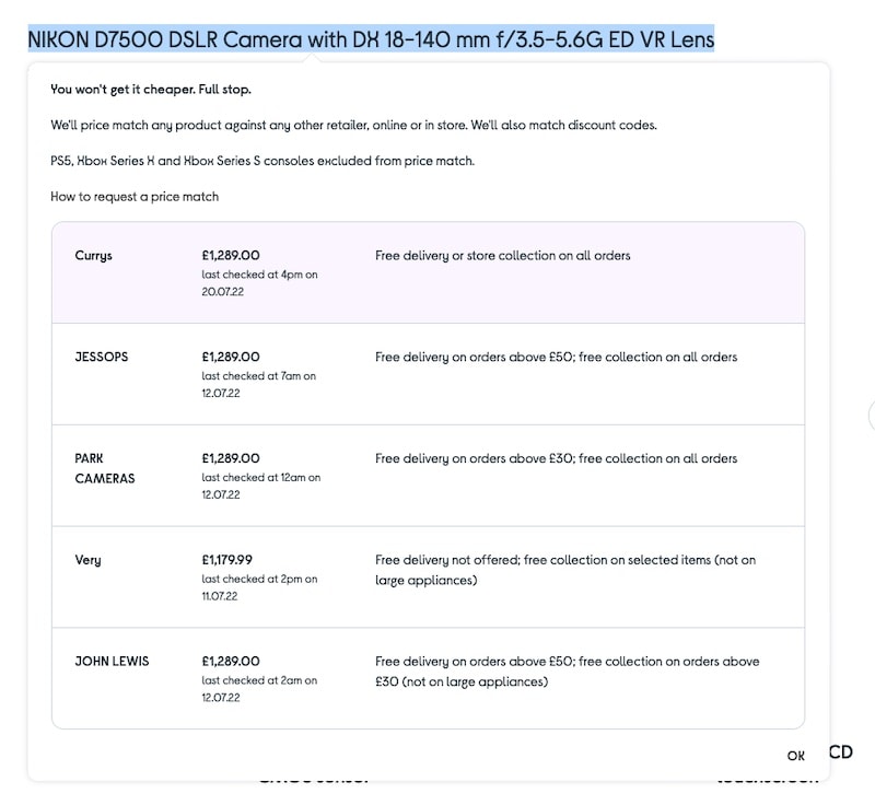 currys price comparisons