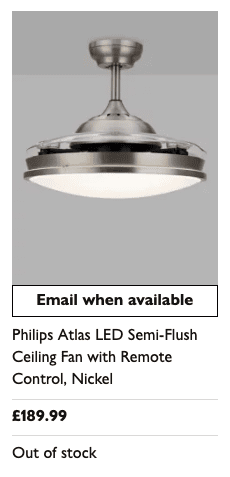 out of stock light from john lewis website