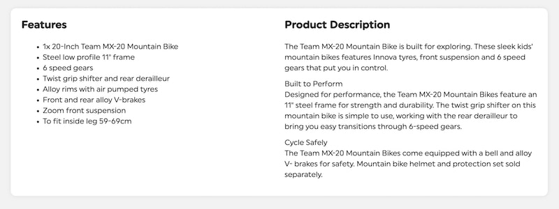 product description information