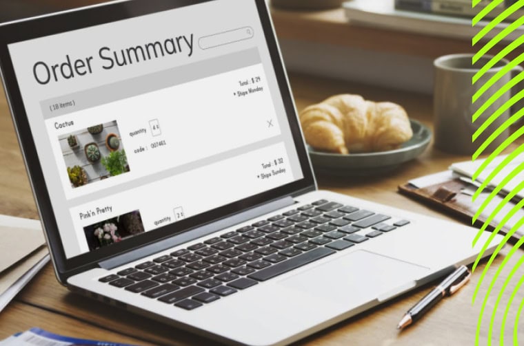 ecommerce order summary on a laptop screen