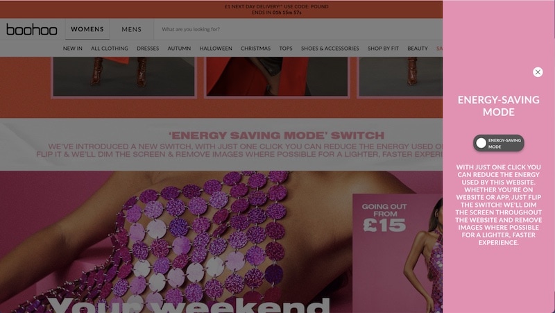 boohoo energy saving mode toggle