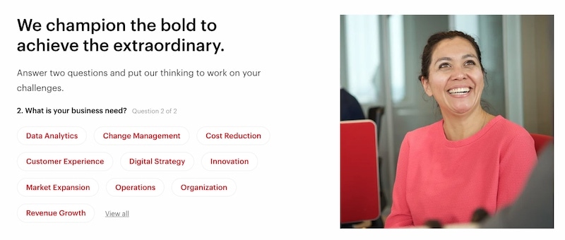 bain and company content wizard question one - 'what is your business need?'