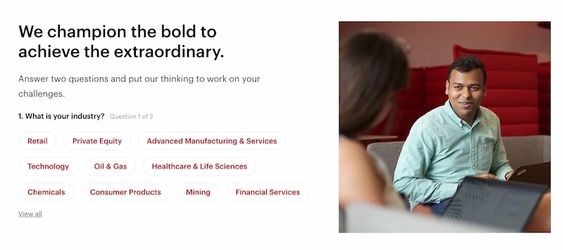 bain and company content wizard question one - 'what is your industry?'