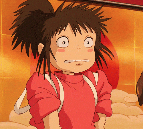 Chihiro from Spirited Away looking uncomfortable