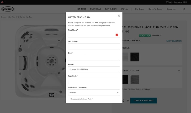Gated pricing form
