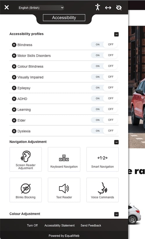 Seat Cars Accessibility Widget Menu