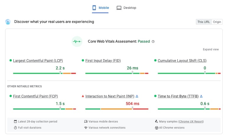 Sky Glass Core Web Vitals Pass