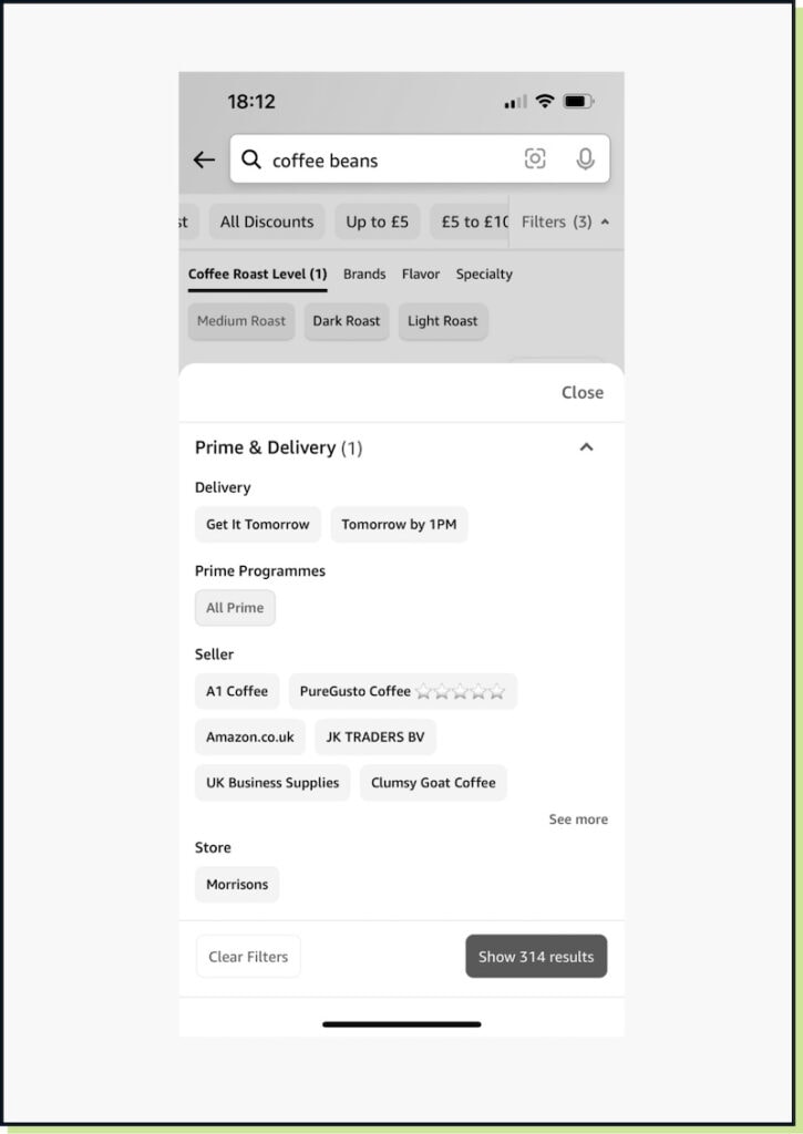 The classic filter area on a mobile device