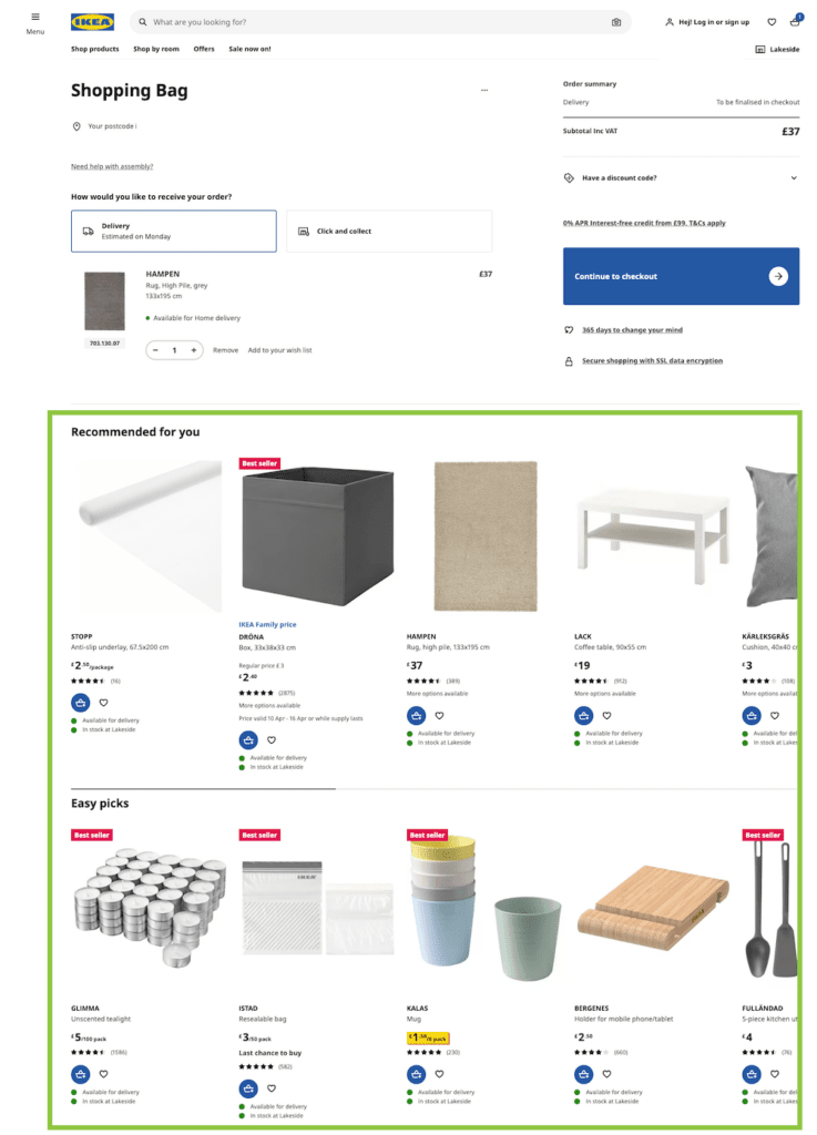 Ikea basket page recommended for you example