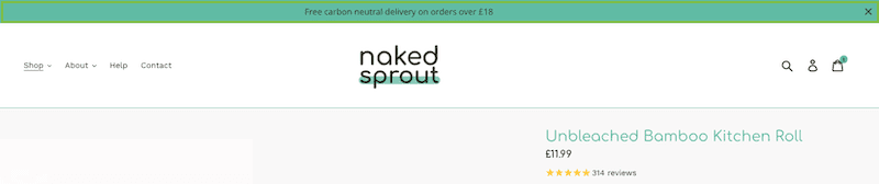 naked sprout notification bar with free shipping offer