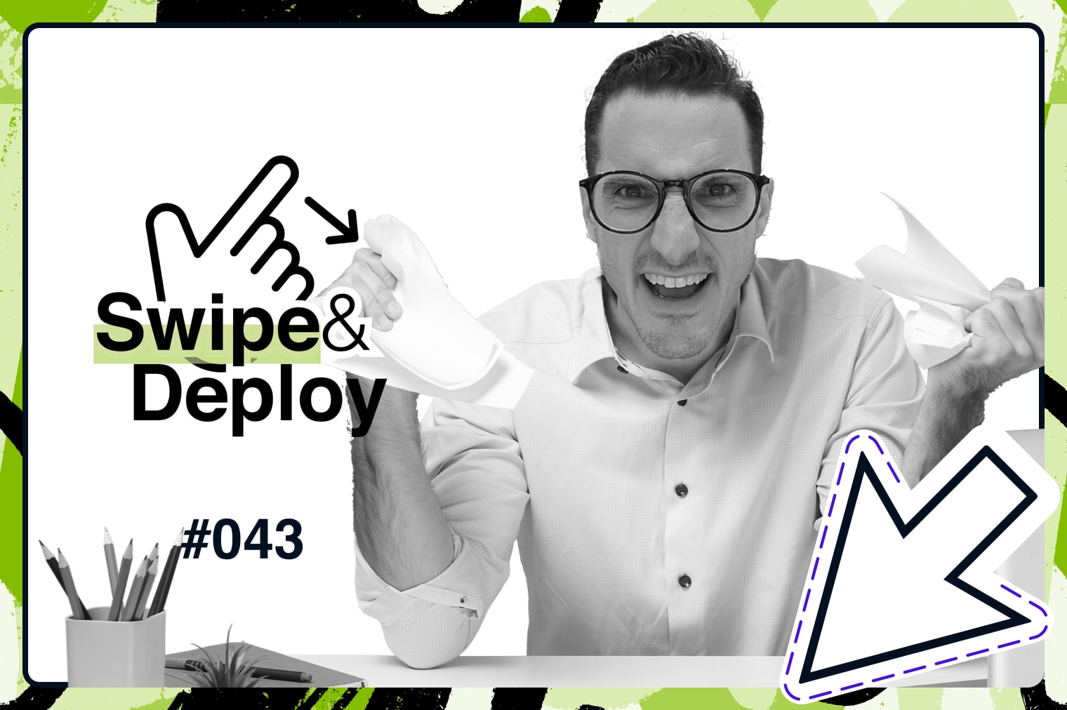 Swipe & Deploy 43 blog hero image of man tearing up pages.