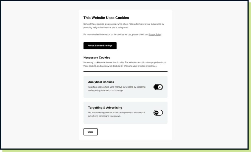 User Can Turn Off Specific Cookies