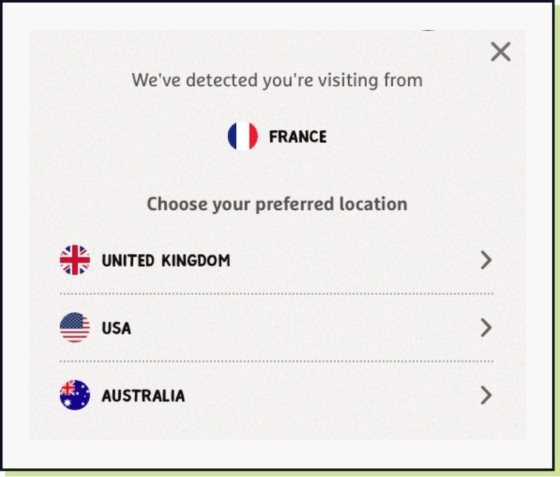 A Choose A Preferred Location Banner on a website