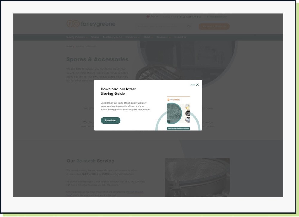 Exit Intent Popup On Farleygreene.com