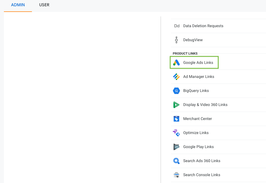 select Google Ads from product links