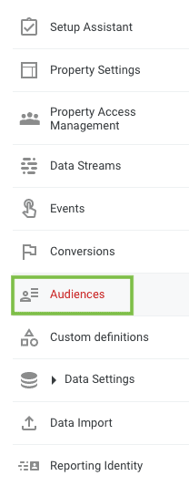audiences in admin dashboard of ga4