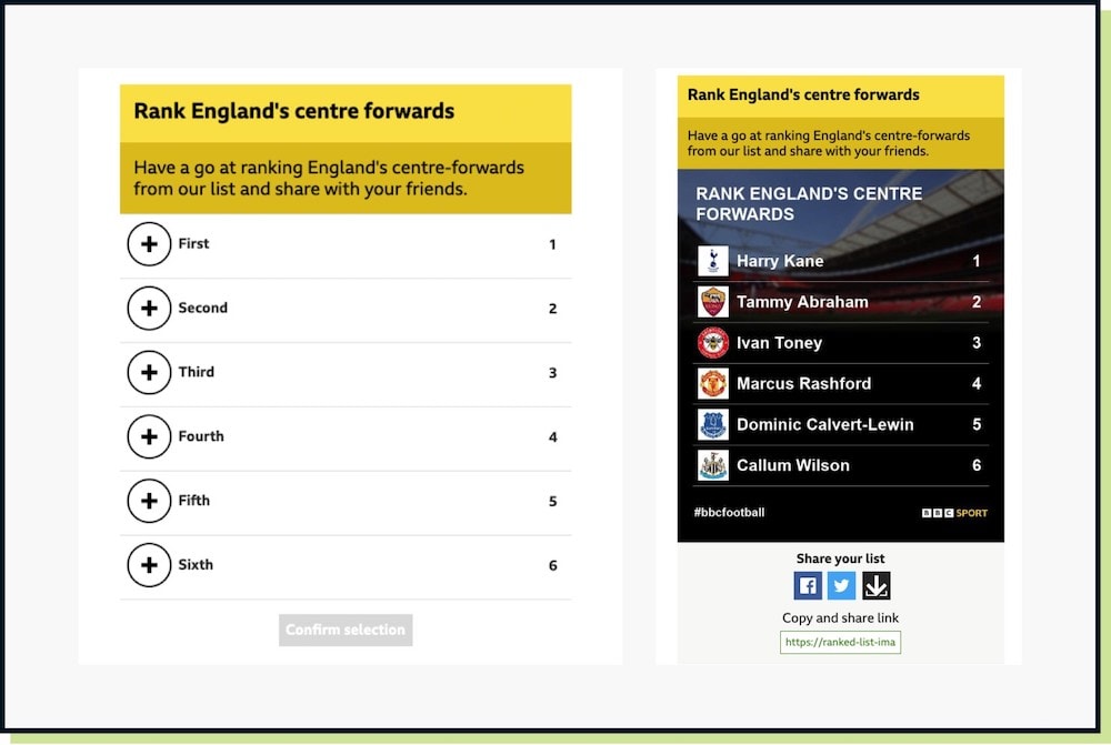 BBC Team Selector Tool With Social Sharing