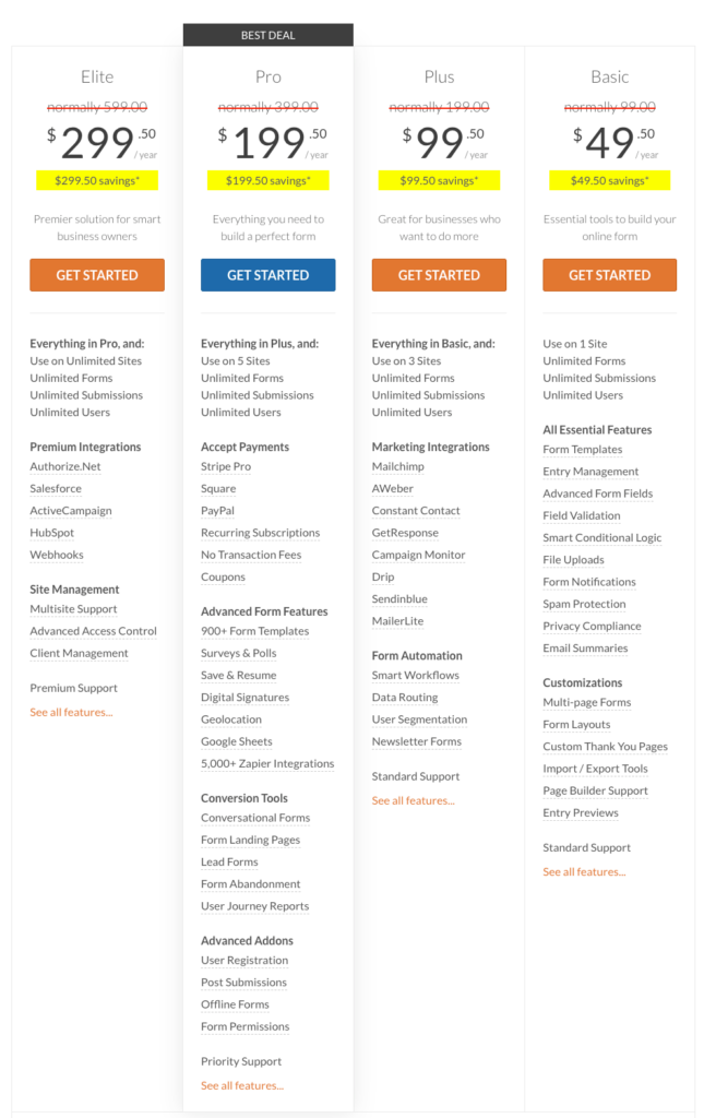 wpforms pricing