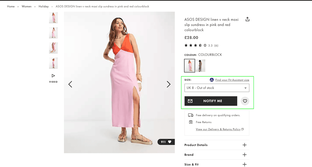 ASOS notify when back in stock