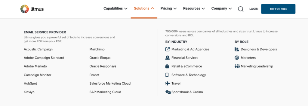 Litmus solutions menu
