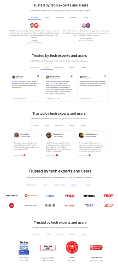 Nord VPN social proof