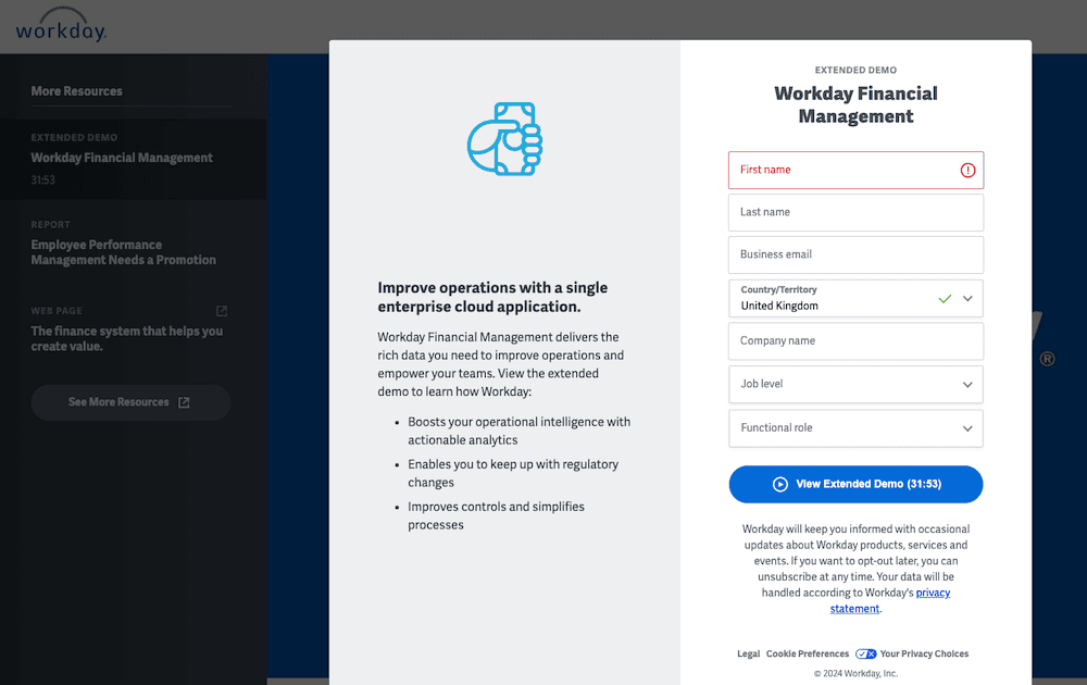 Workday free trial page