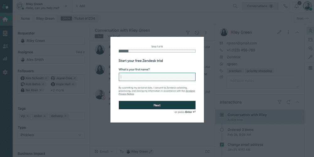 Zendesk free trial page