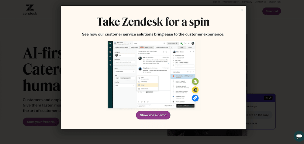 Zendesk entrance popup