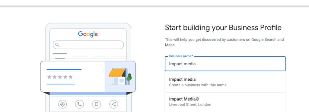 Google Business start your business profile
