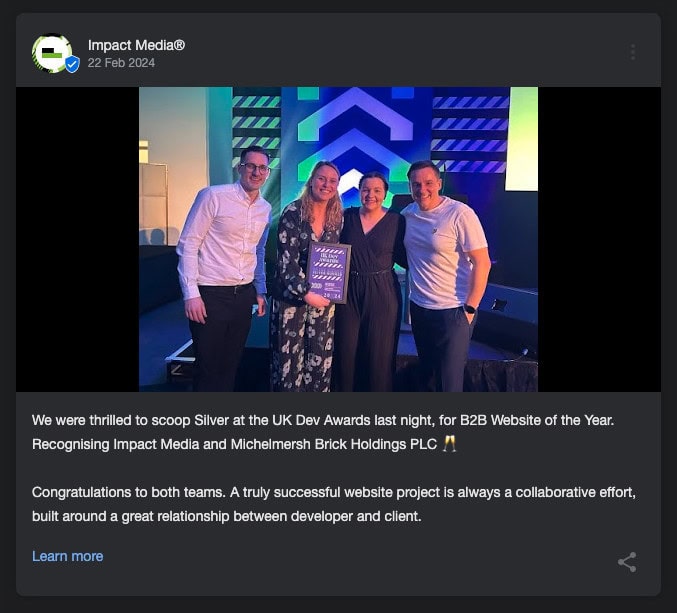 Example of a Google Post from Impact Media's Business Profile