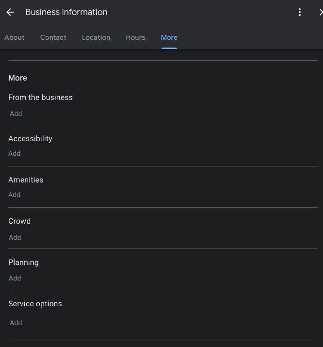 google business profile unique aspects section