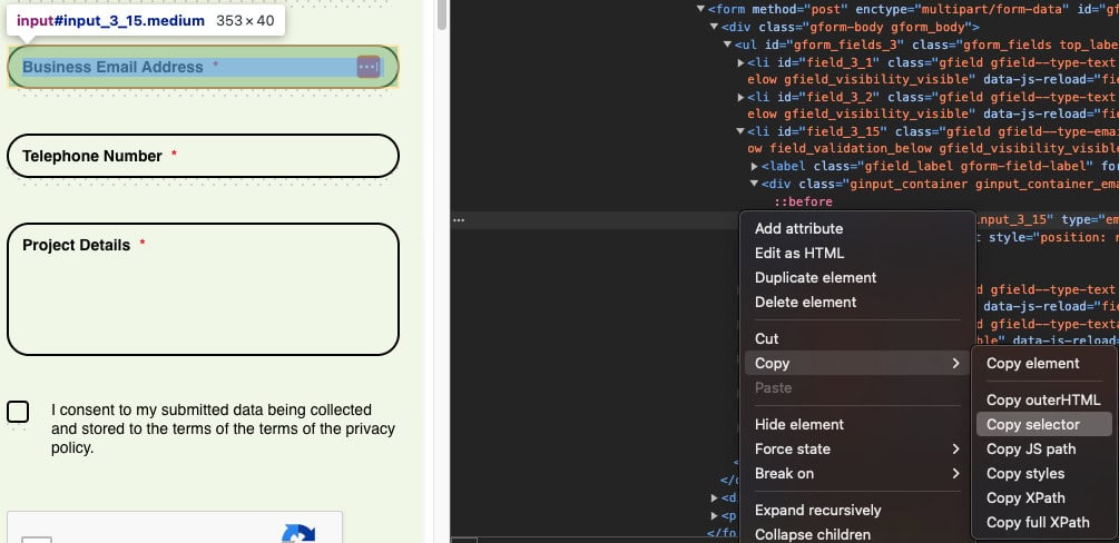 Copying The CSS Selector