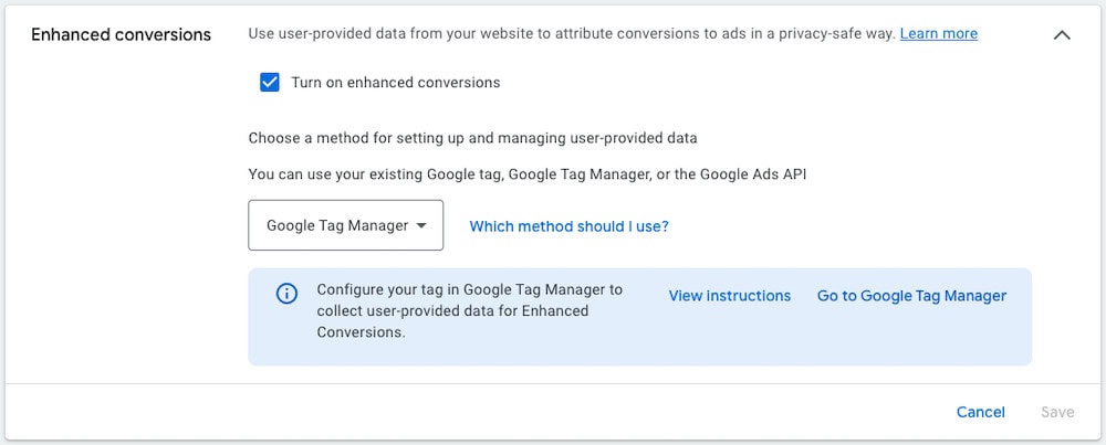 Enhanced Conversions Tag Manager Method