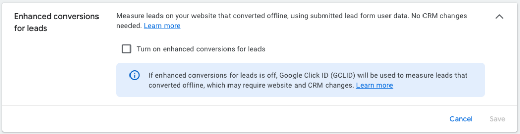 Enhanced conversions for leads