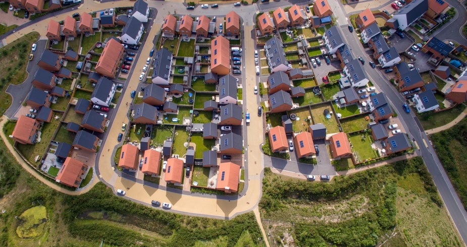 An aerial view of a UK housing development