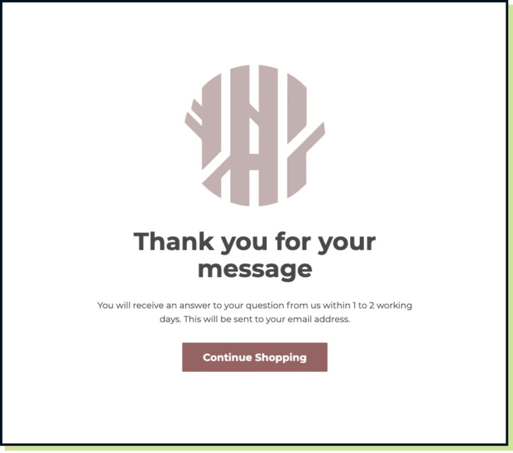 example of a thank you page with a clear message